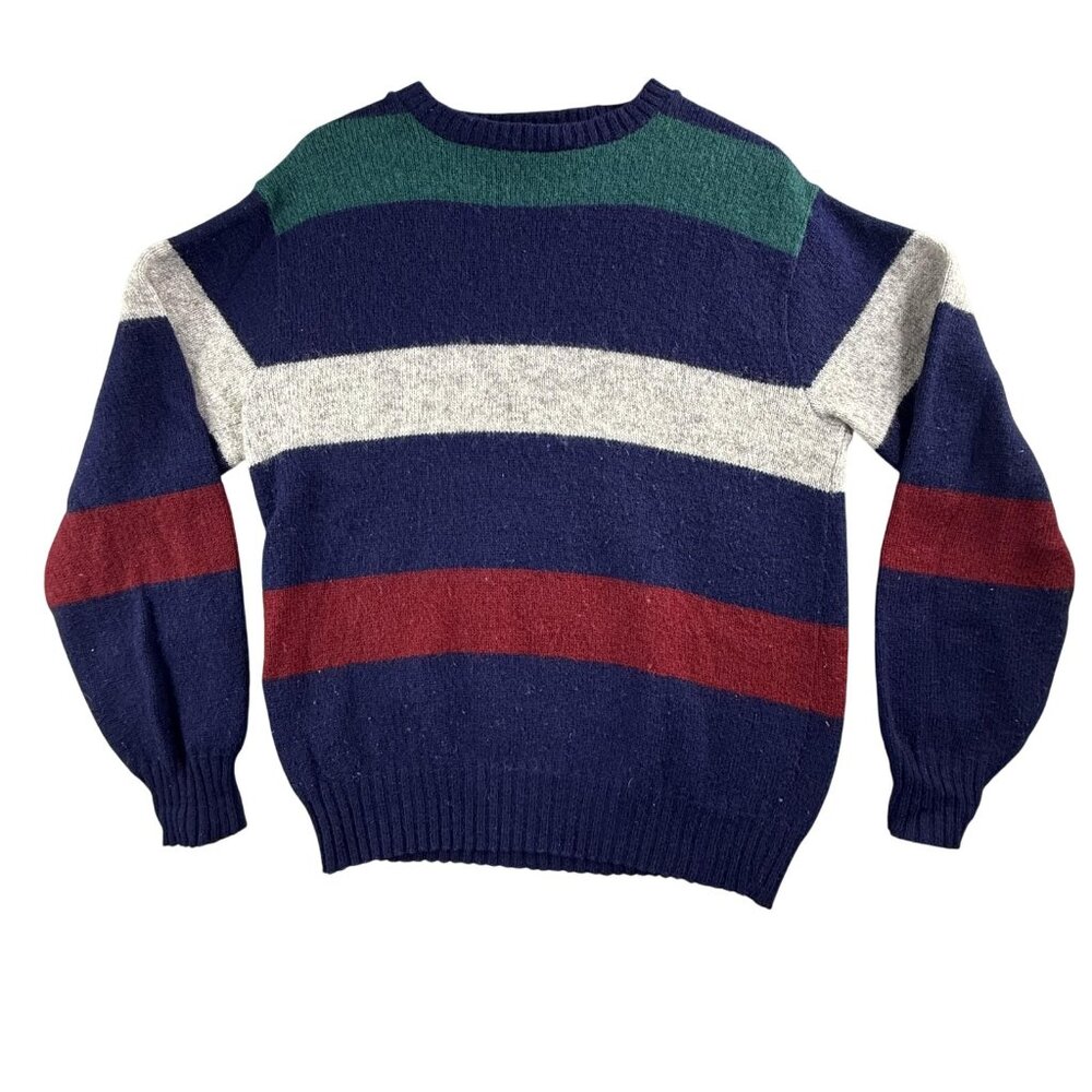 Vintage Puritan Sweater Mens Large Blue Striped Crewneck Shetland Wool USA Made